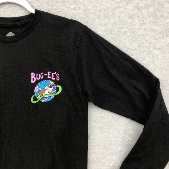 Bucees T Shirt Adult Size Small UFO Out of This World Long SLeeve Black Cotton - Picture 3 of 16